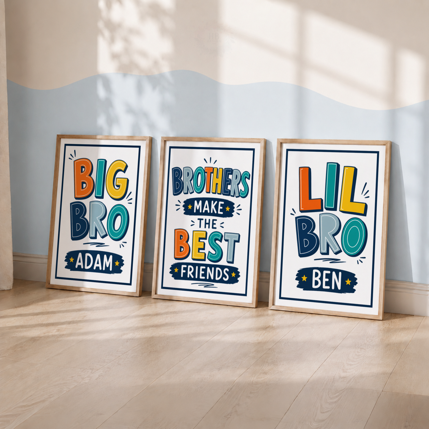 Colourful Big Bro & Lil Bro – Personalised Brothers Print Set