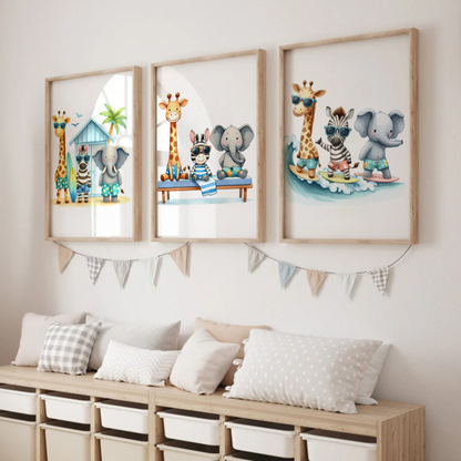 Surfing Animals Print Set