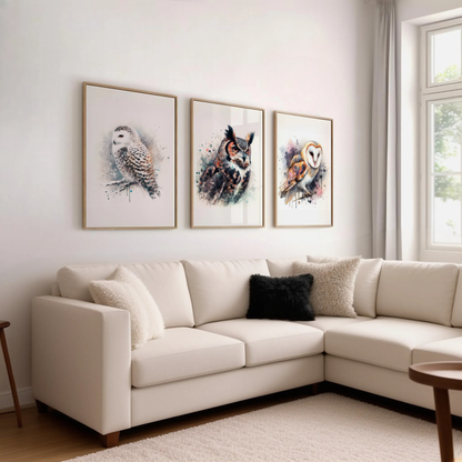 Watercolour Owl Print Set