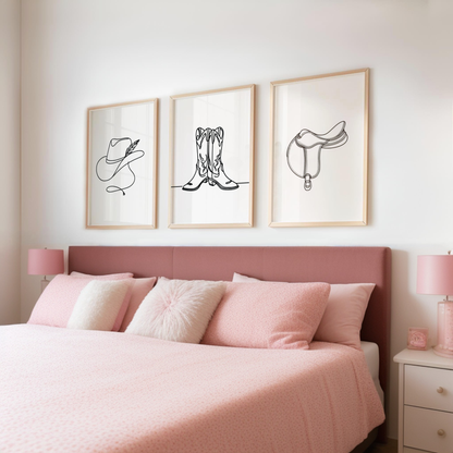 Cow Girl Line Art Print Set