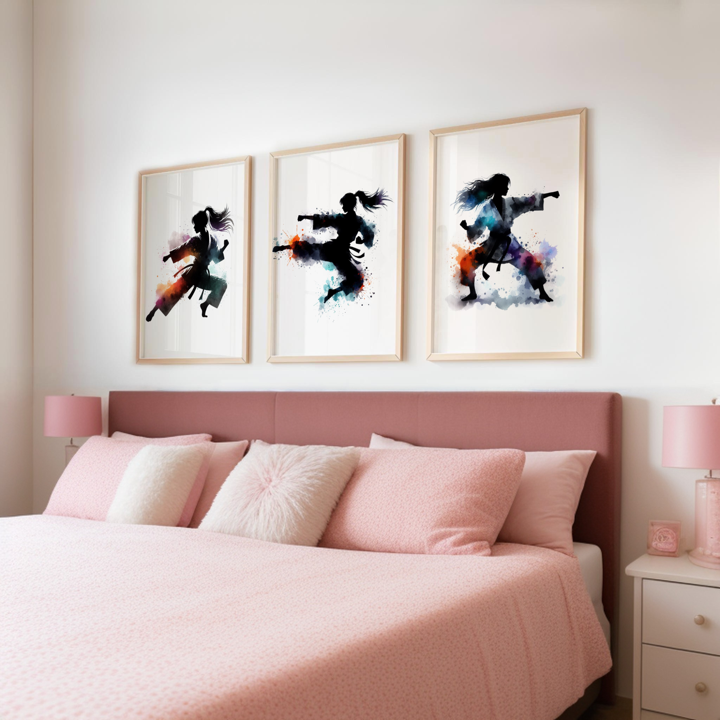 Girls Black Karate Print Set