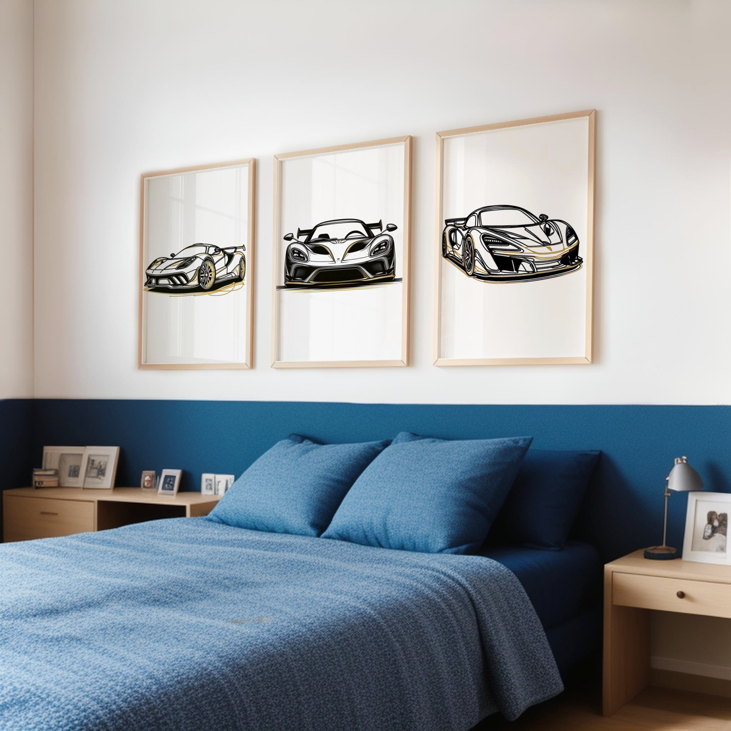 Gold Car Line Art Print Set