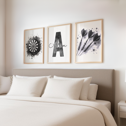 Black Personalised Darts Print Set
