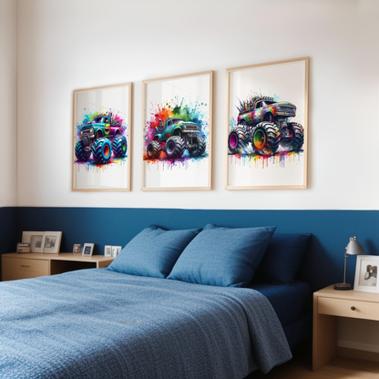 Colourful Monster Truck Print Set