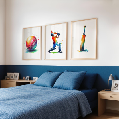 Watercolour Cricket Print Set