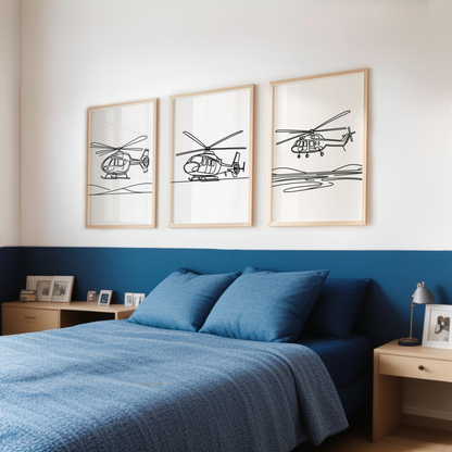 Helicopter Line Art Print Set