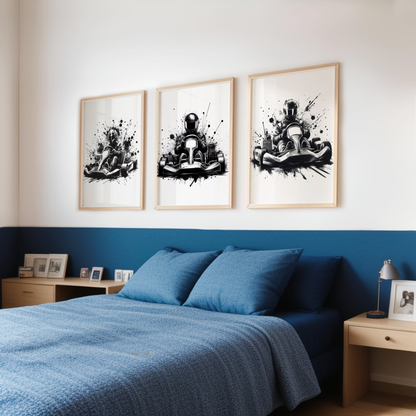 Black Go Karting Print Set