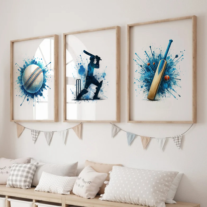 Blue Cricket Print Set - Cricket Collection Set of 3