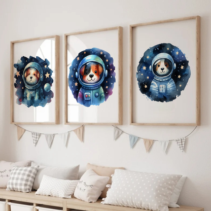 Dog Spaceman Print Set - Nursery Space Collection Set of 3