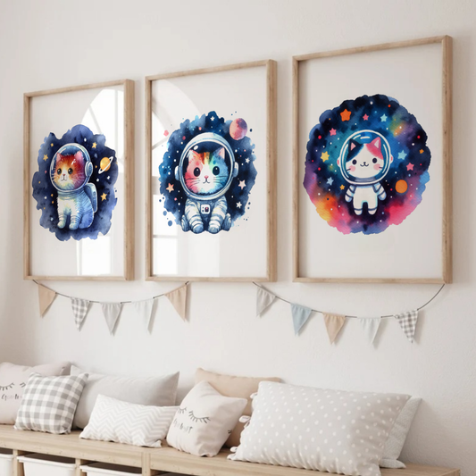 Cat Spaceman Print Set - Nursery Space Collection Set of 3