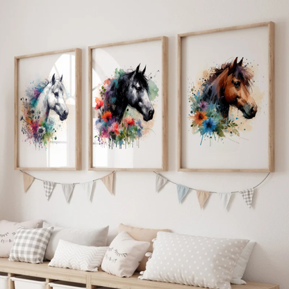 Floral Horse Portrait Print Set - Horse & Pony Collection Set of 3