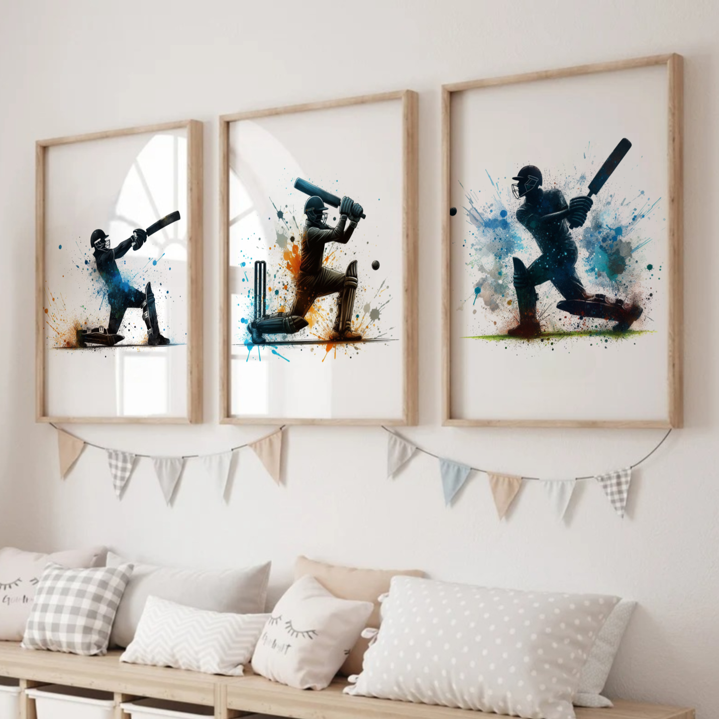 Blue Cricket Batsmen Print Set - Cricket Collection Set of 3