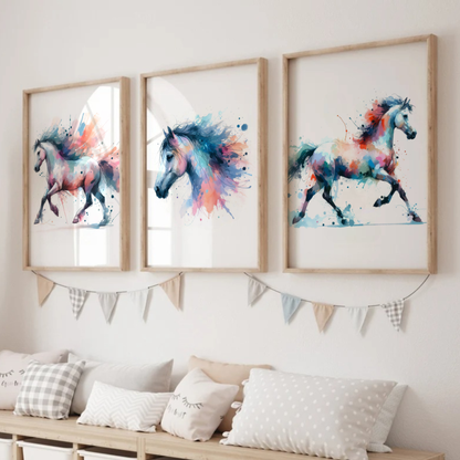 Pastel Horses Print Set - Horse & Pony Collection Set of 3