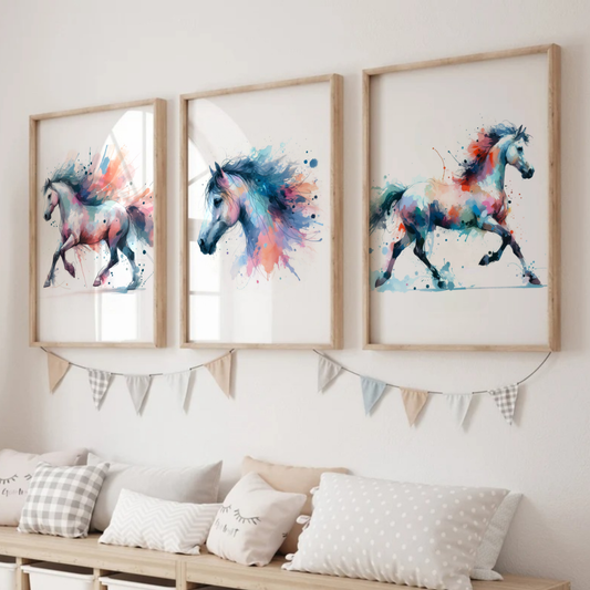 Pastel Horses Print Set - Horse & Pony Collection Set of 3