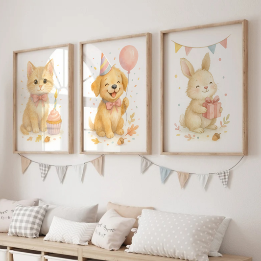 Birthday Party Pets Print Set - Cute Pets Collection Set of 3
