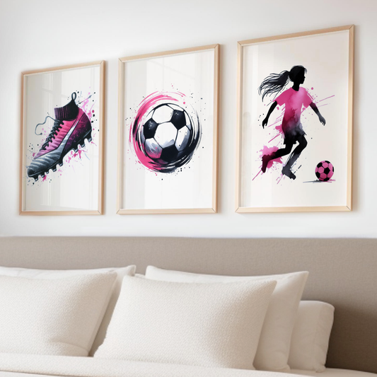 Pink & Black Football Print Set - Football Collection Set of 3