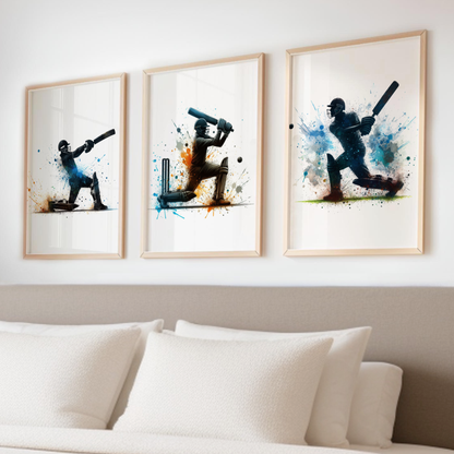 Blue Cricket Batsmen Print Set - Cricket Collection Set of 3