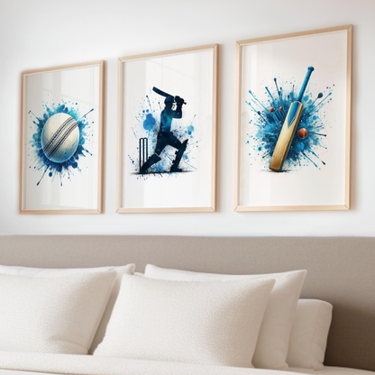 Blue Cricket Print Set - Cricket Collection Set of 3