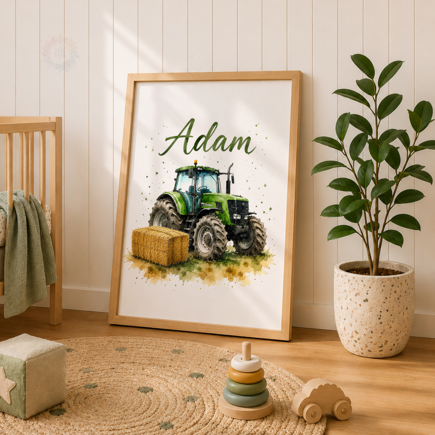 Tractor Trio – Personalised Set of 3 Watercolour Tractor Nursery Prints