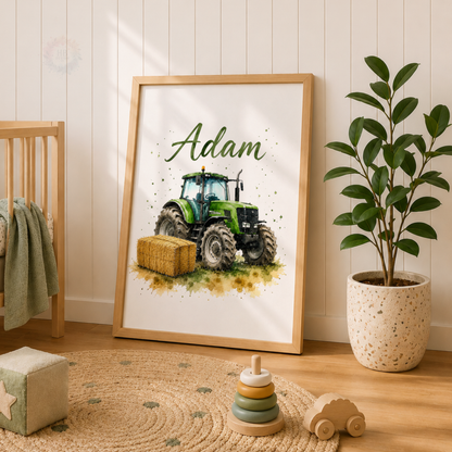 Tractor Trio – Personalised Set of 3 Watercolour Tractor Nursery Prints