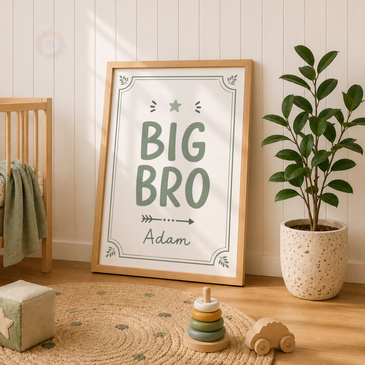Big Bro, Little Bro – Sage Personalised Set of 3 Brothers Nursery Prints