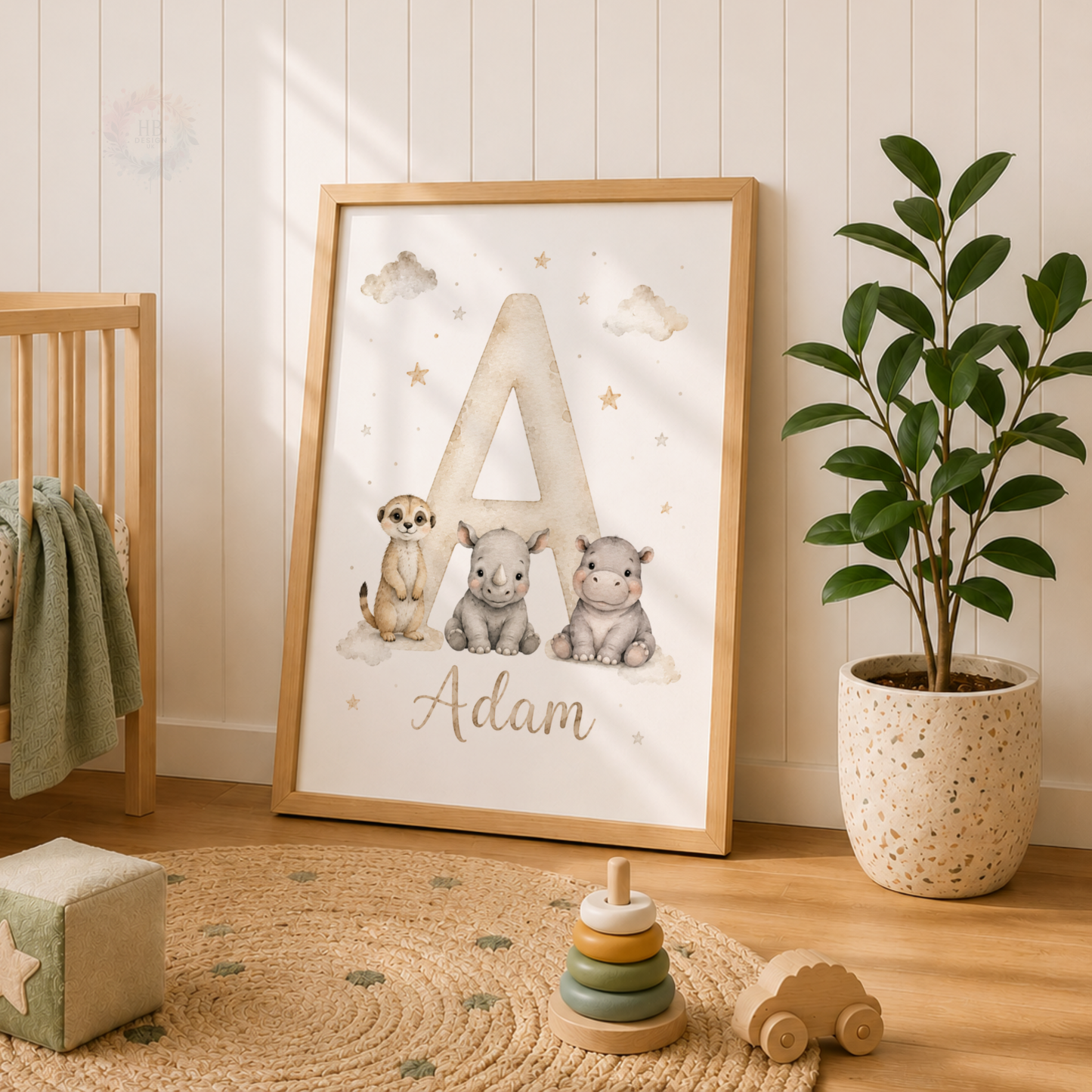 Dreamy Safari – Personalised Set of 3 Neutral Animal Nursery Prints