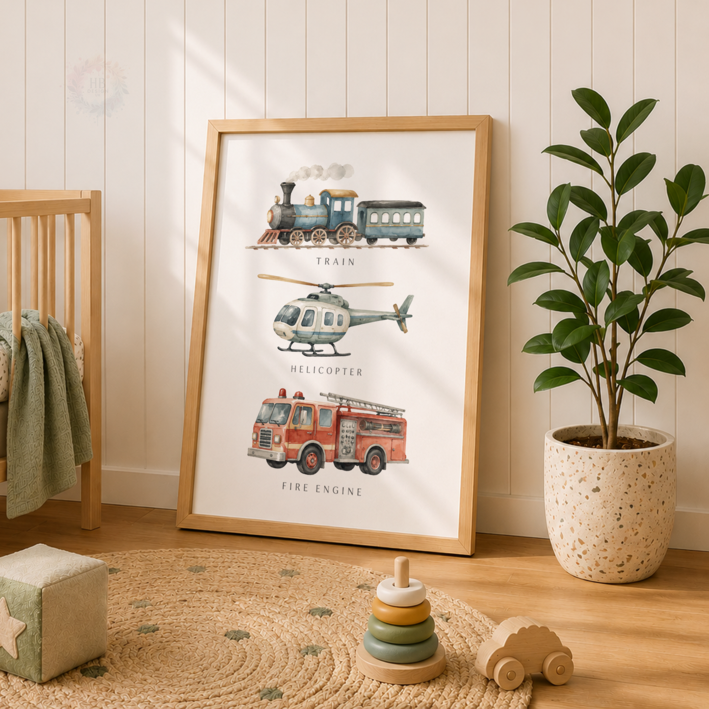 Vintage Transport Nursery Prints – Set of 3 Vehicle Wall Art for Boys’ Bedroom