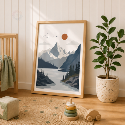 Mountain Landscape Wall Art Prints – Set of 3 Blue Alpine Forest & Lake Prints