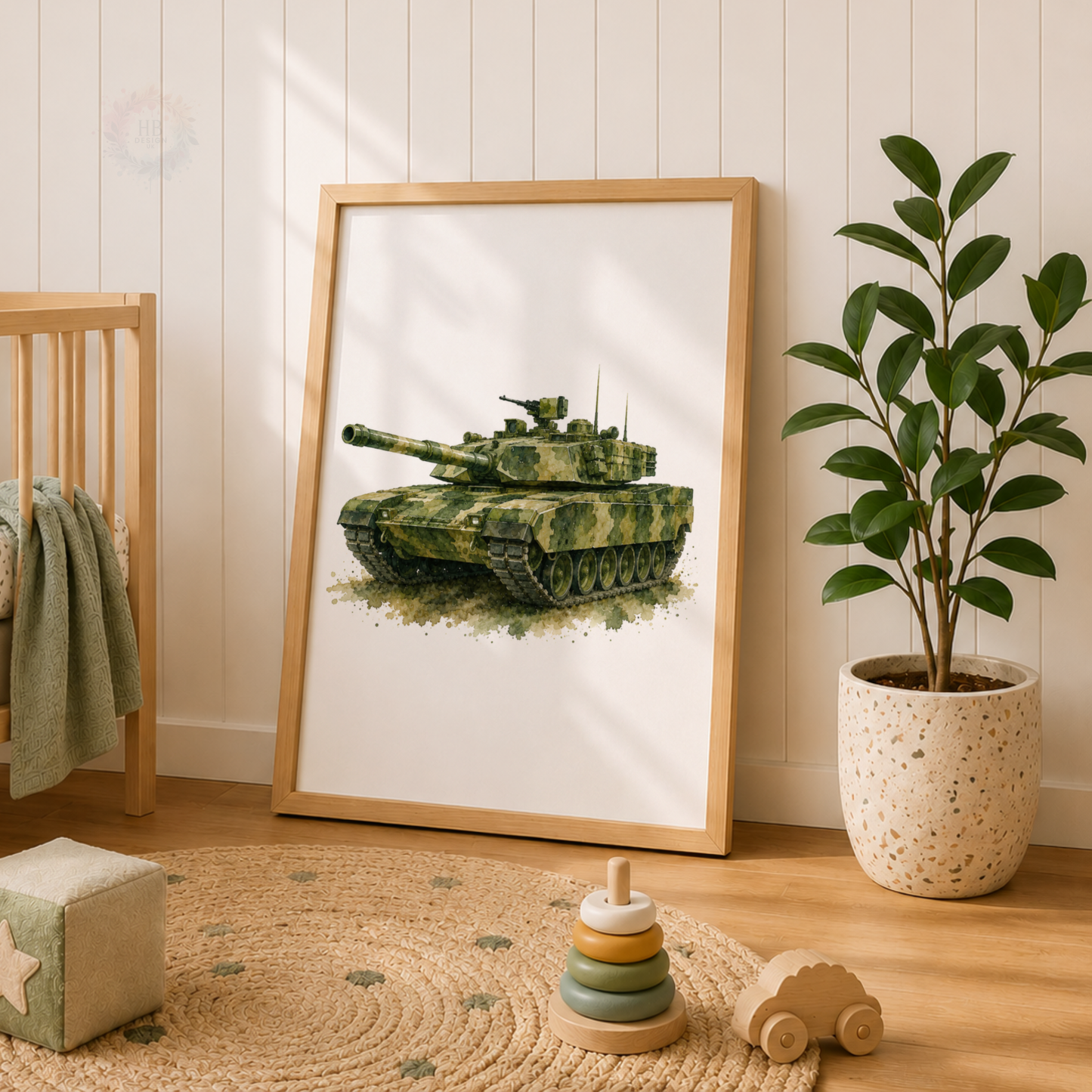 Military Vehicle Wall Art Set – Tank Helicopter & Army Truck Prints