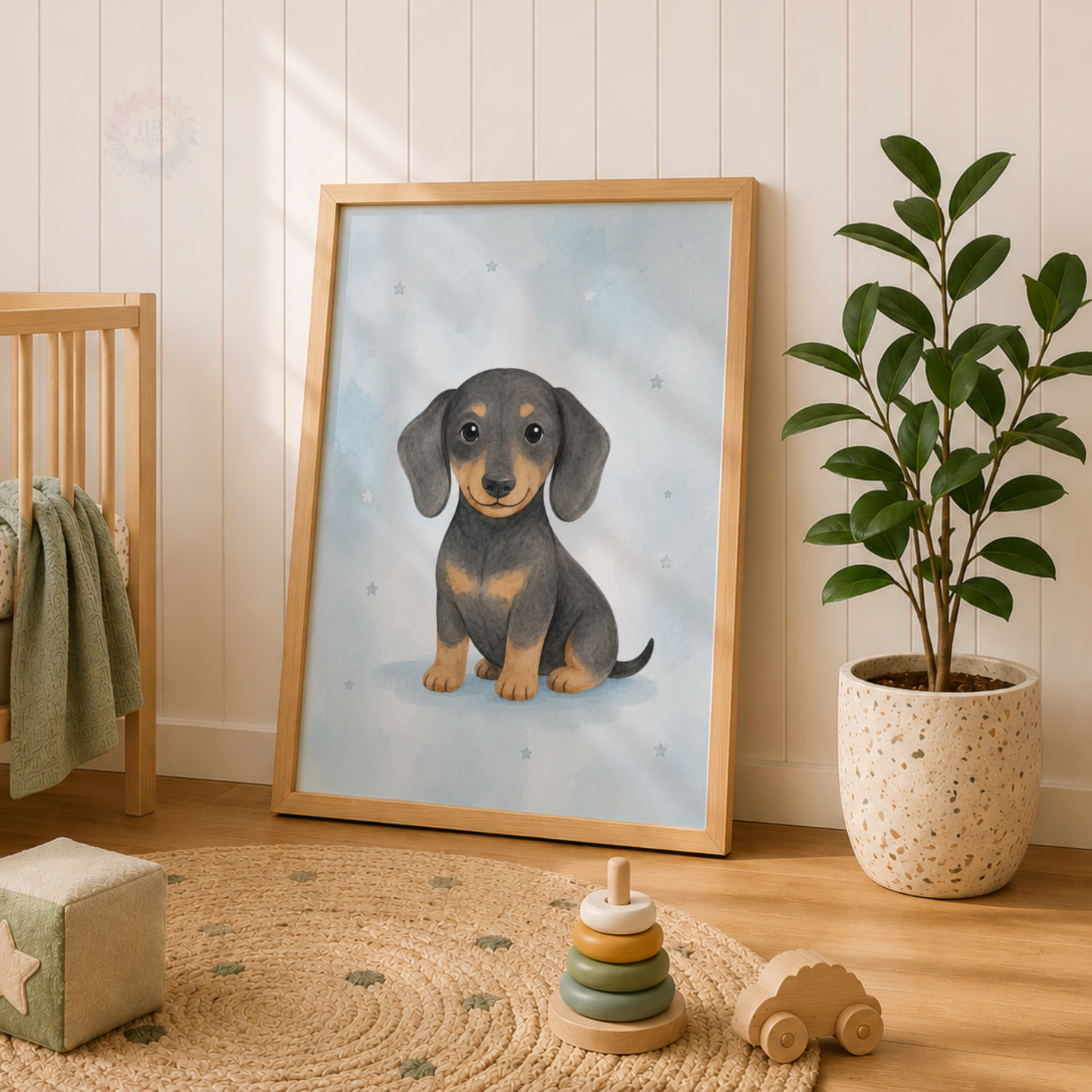 Puppy Nursery Prints – Set of 3 Dachshund, Labrador & Golden Retriever Wall Art