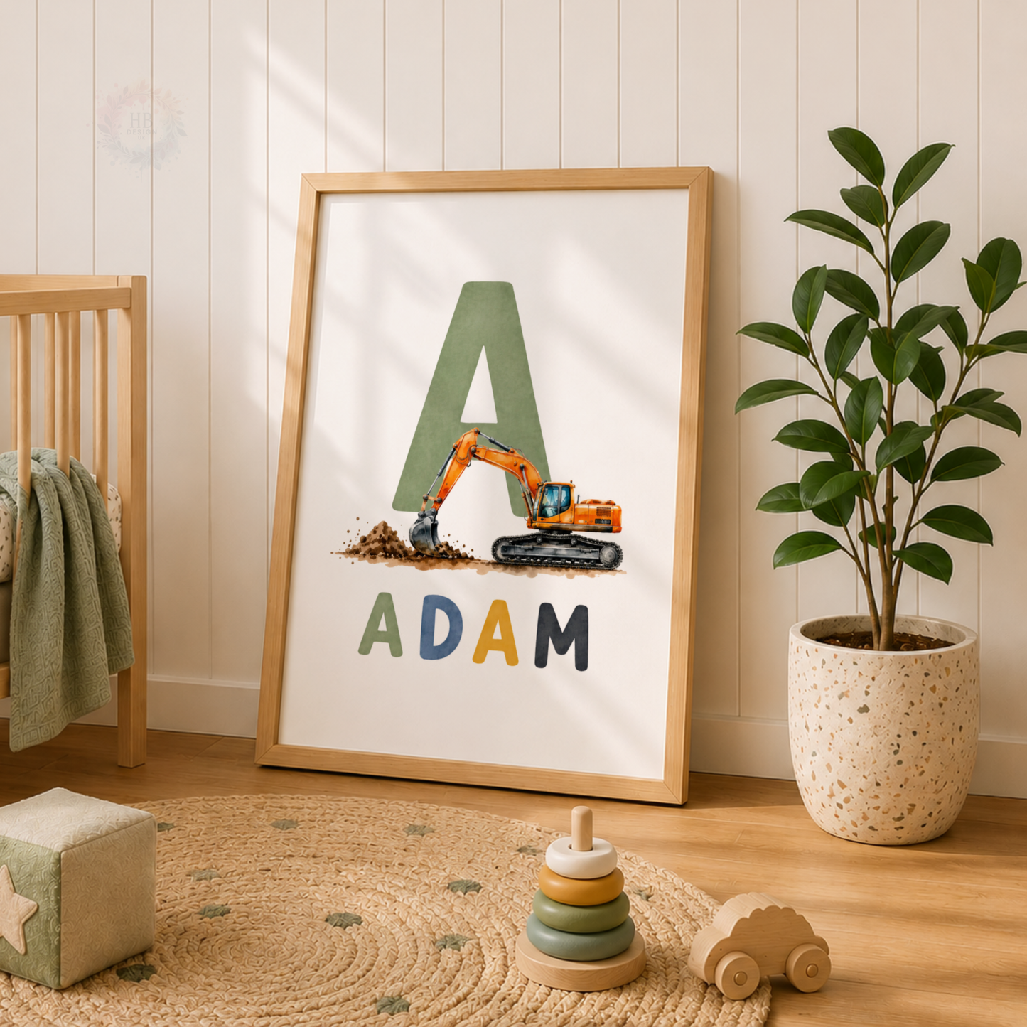 Dig & Build – Personalised Set of 3 Construction Vehicle Nursery Prints