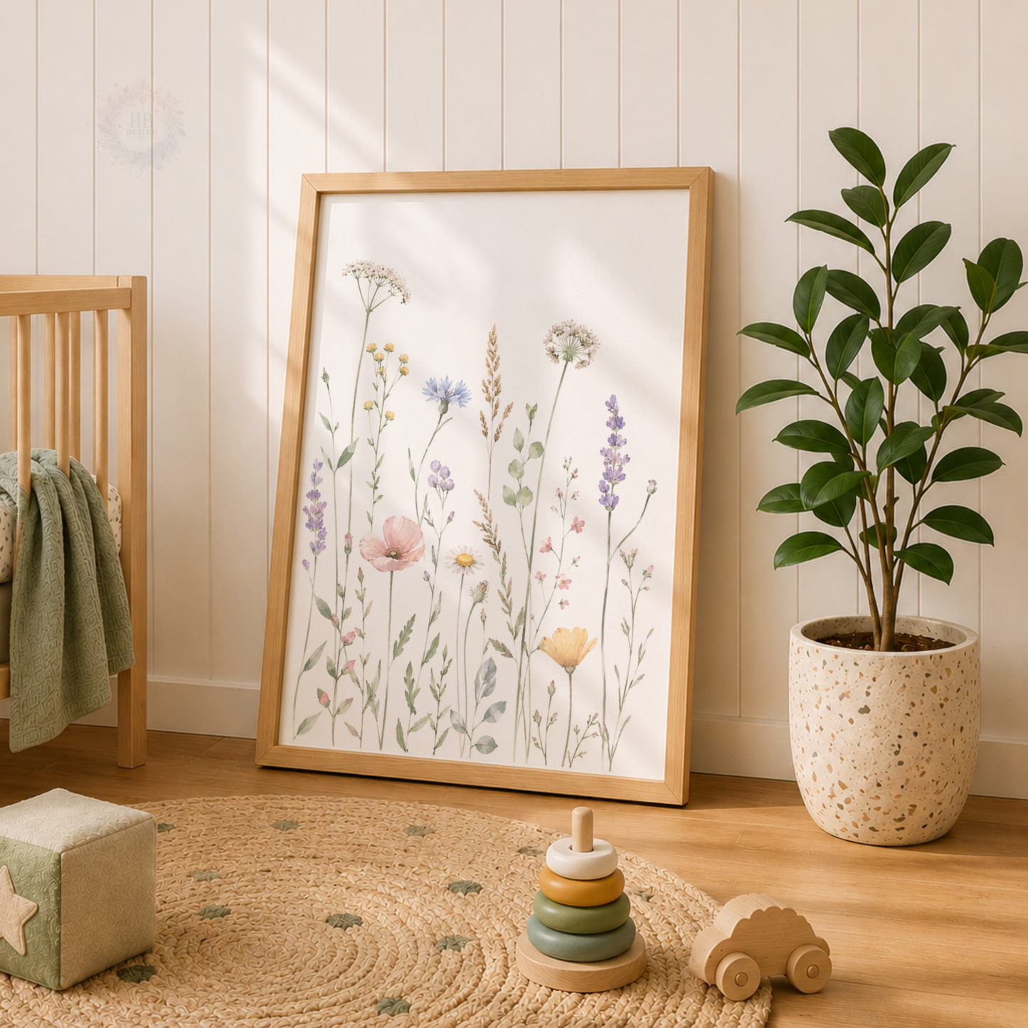 Wildflower Wall Art Set – Pastel Botanical Meadow & Butterfly Prints