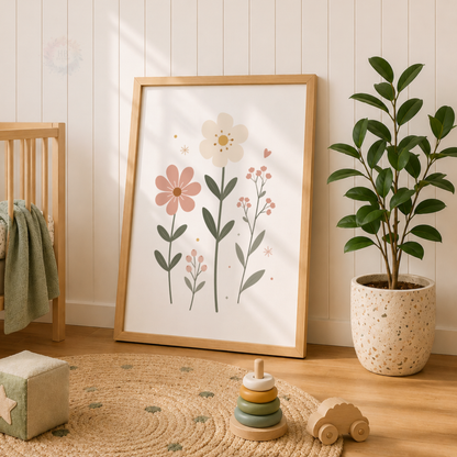 Personalised Wildflower Nursery Prints – Custom Name Floral Wall Art Set