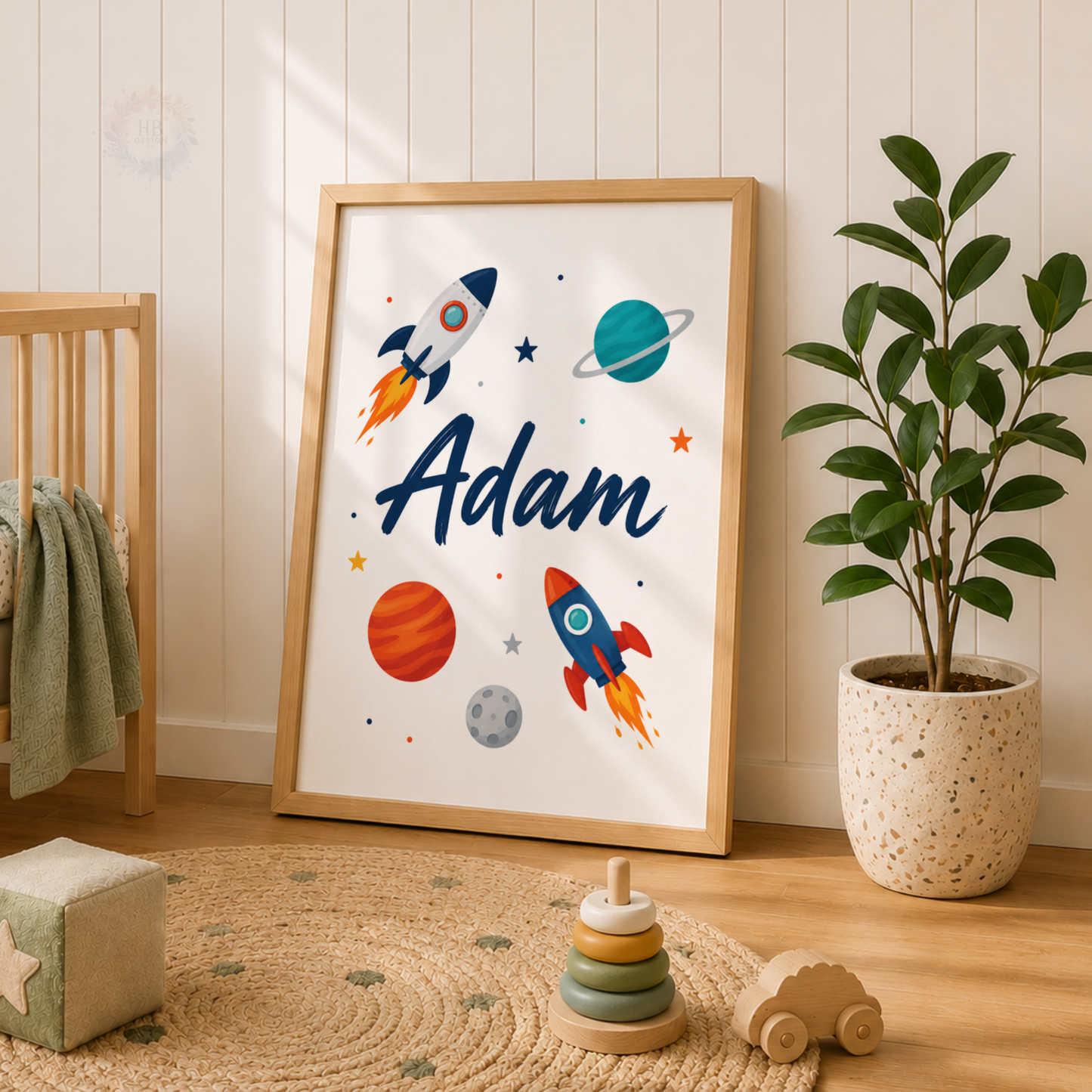Space Brothers – Personalised Rocket & Planets Boys Print Set