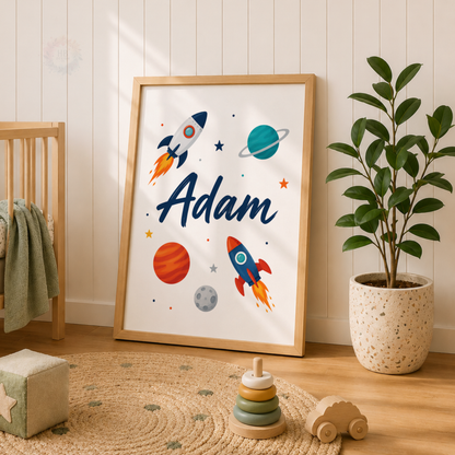 Space Brothers – Personalised Rocket & Planets Boys Print Set