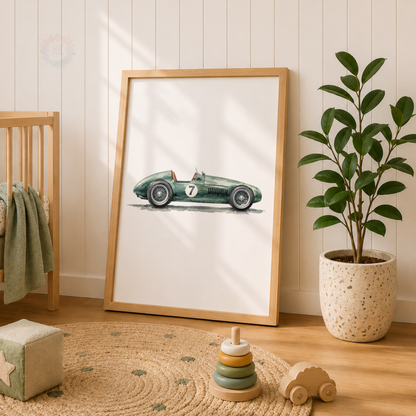 Vintage Racing Car Wall Art Set – Classic Green Red & Blue Car Prints