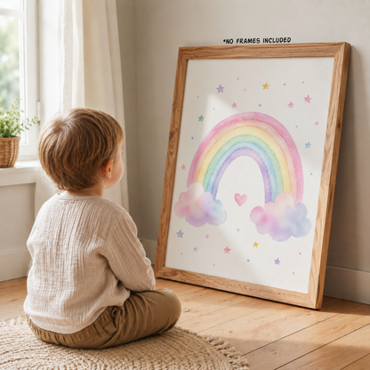 Unicorn Rainbow Nursery Prints – Pastel Girls Bedroom Wall Art Set