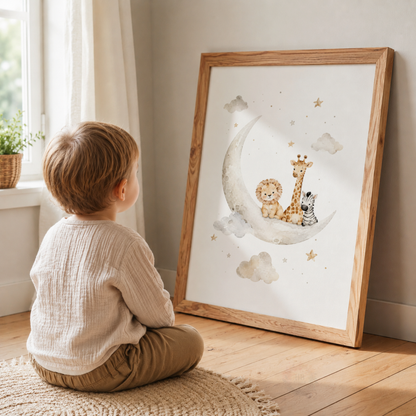 Dreamy Safari – Personalised Set of 3 Neutral Animal Nursery Prints