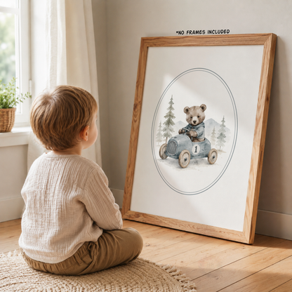 Vintage Teddy Bear Transport Wall Art Set – Nursery Adventure Prints