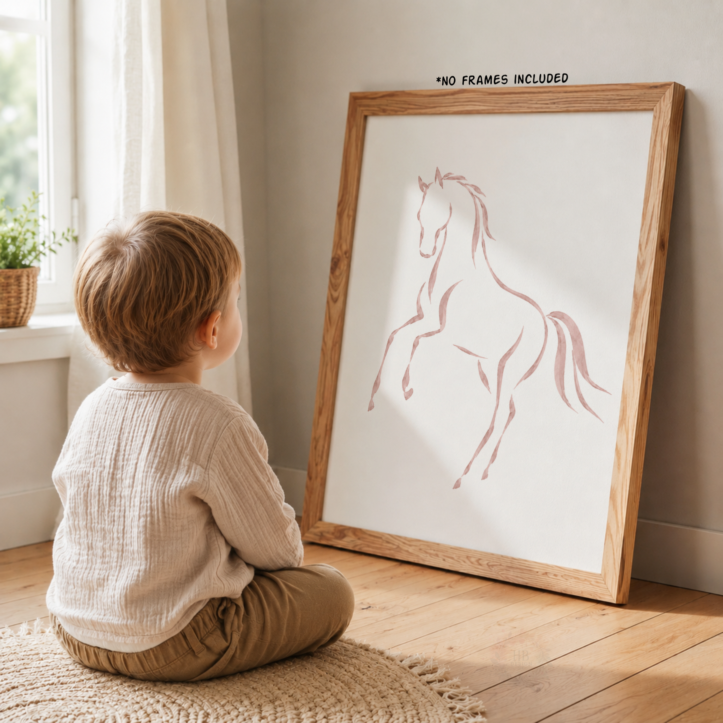 Blush Pink Horse Wall Art Set – Minimalist Equestrian Nursery Prints