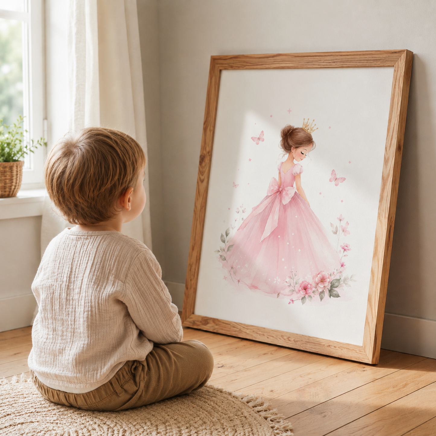 Personalised Princess Nursery Prints – Set of 3 Pink Castle, Princess & Name Wall Art