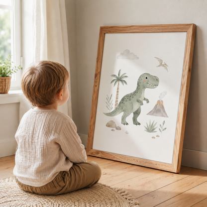 Personalised Dinosaur Nursery Prints – Set of 3 Watercolour Dino & Name Wall Art