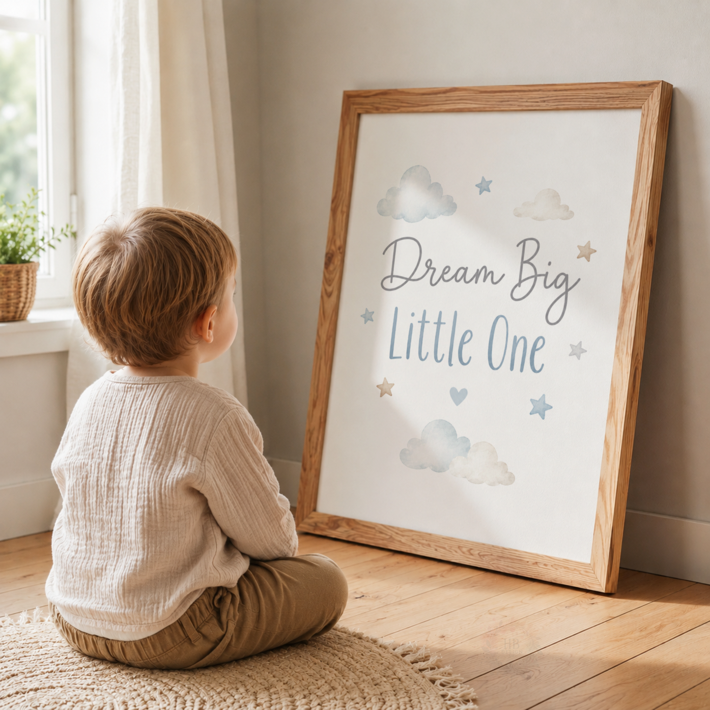 Personalised Teddy Bear Nursery Prints – Set of 3 Blue Racing Car & Name Wall Art