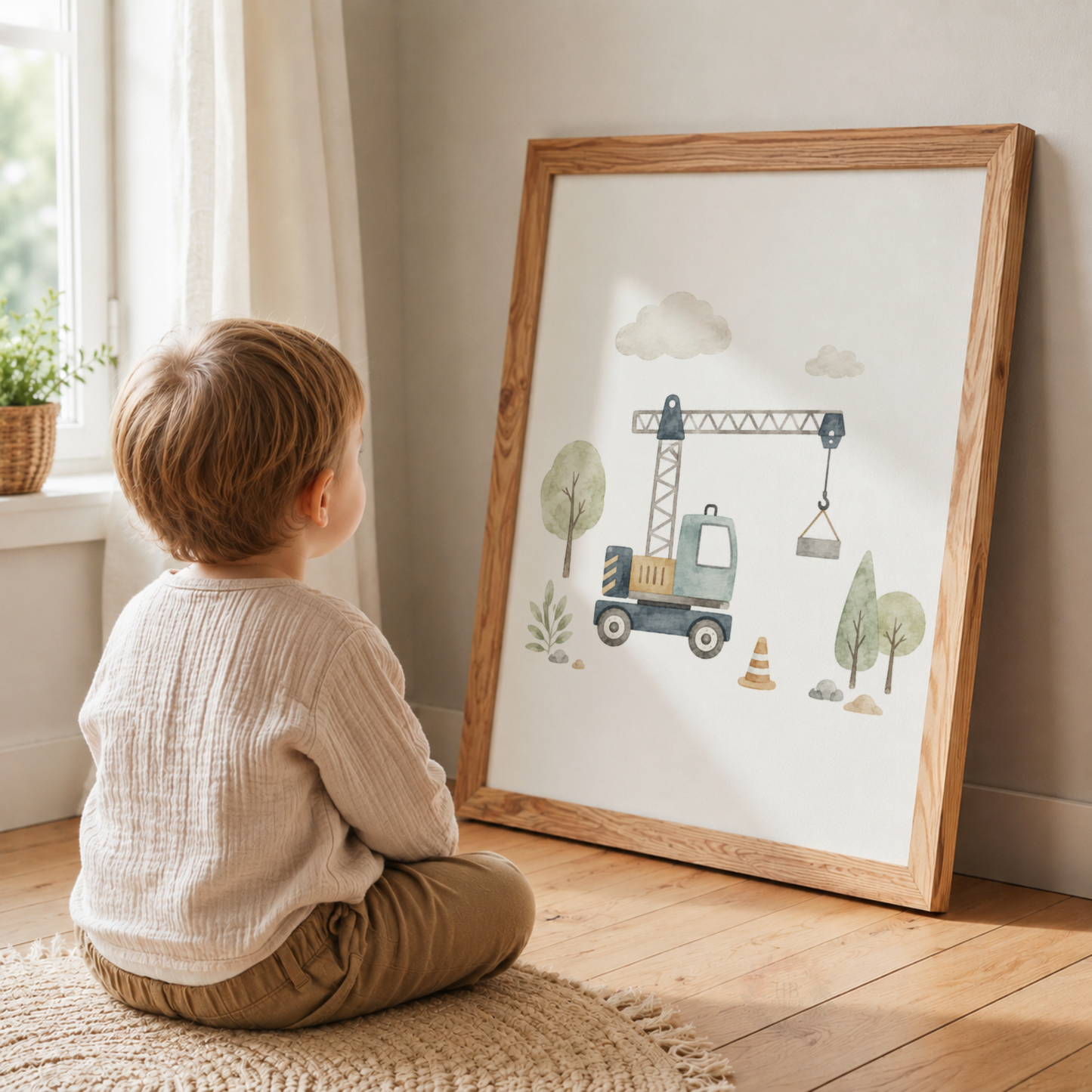 Little Green Machines – Personalised Set of 3 Construction Nursery Prints