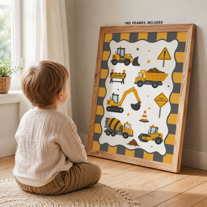 Little Builder – Personalised Set of 3 Construction Nursery Prints