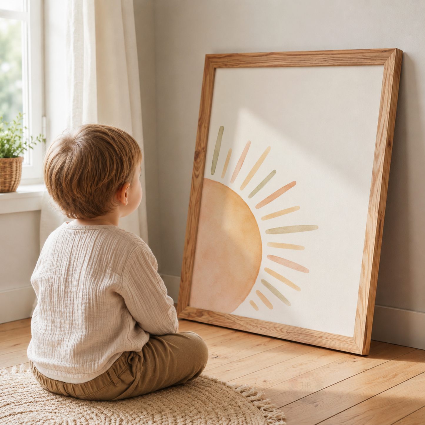 Boho Floral Nursery Prints – Set of 3 Sun, Flowers & Rainbow Wall Art