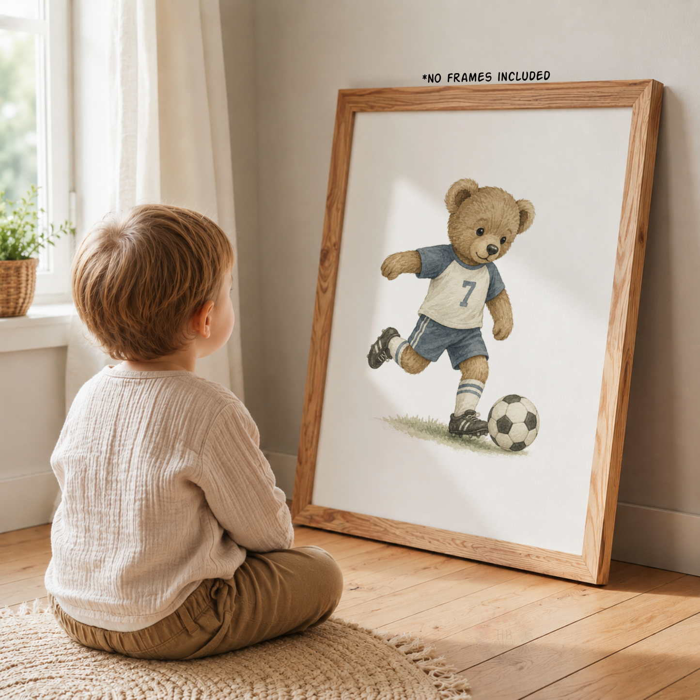 Teddy Bear Sports Wall Art Set – Football Cricket & Rugby Nursery Prints