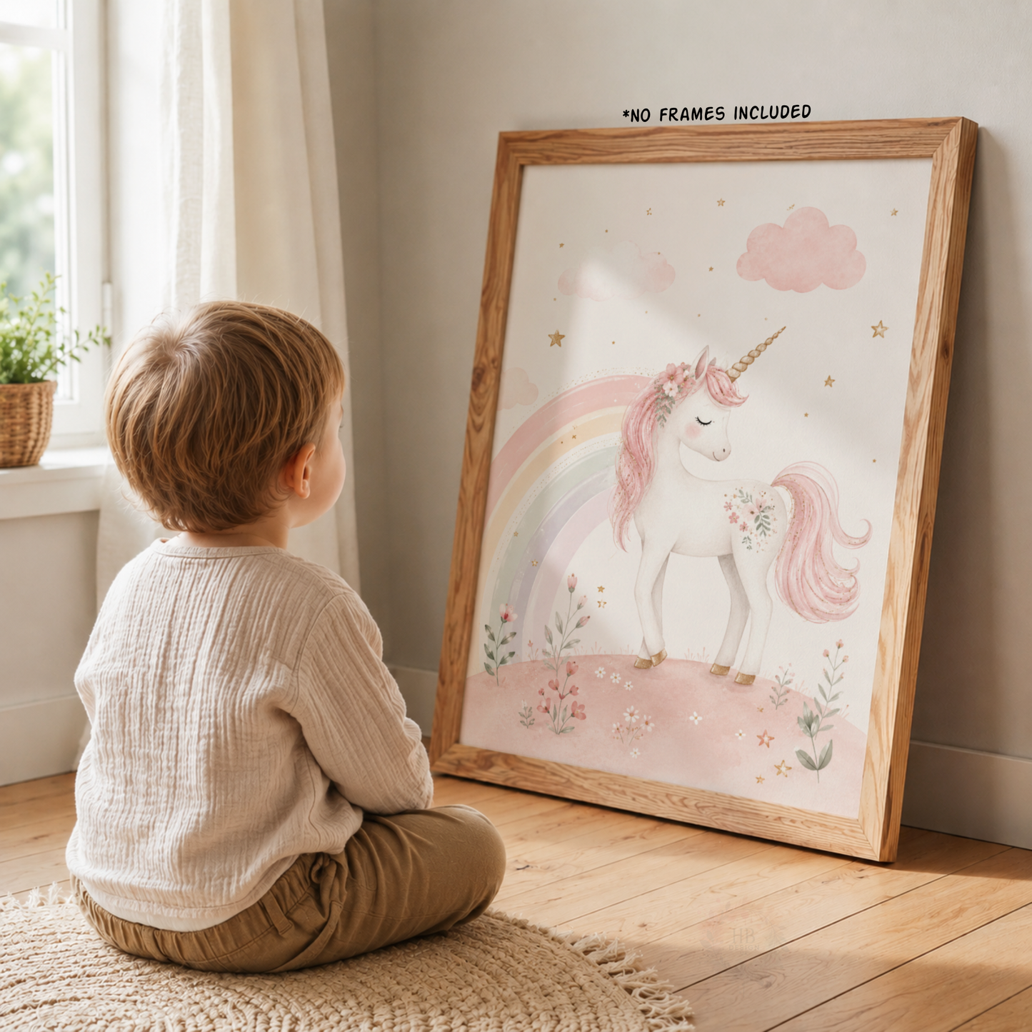 Pastel Unicorn Rainbow Nursery Wall Art Set – Pink Girls Bedroom Prints