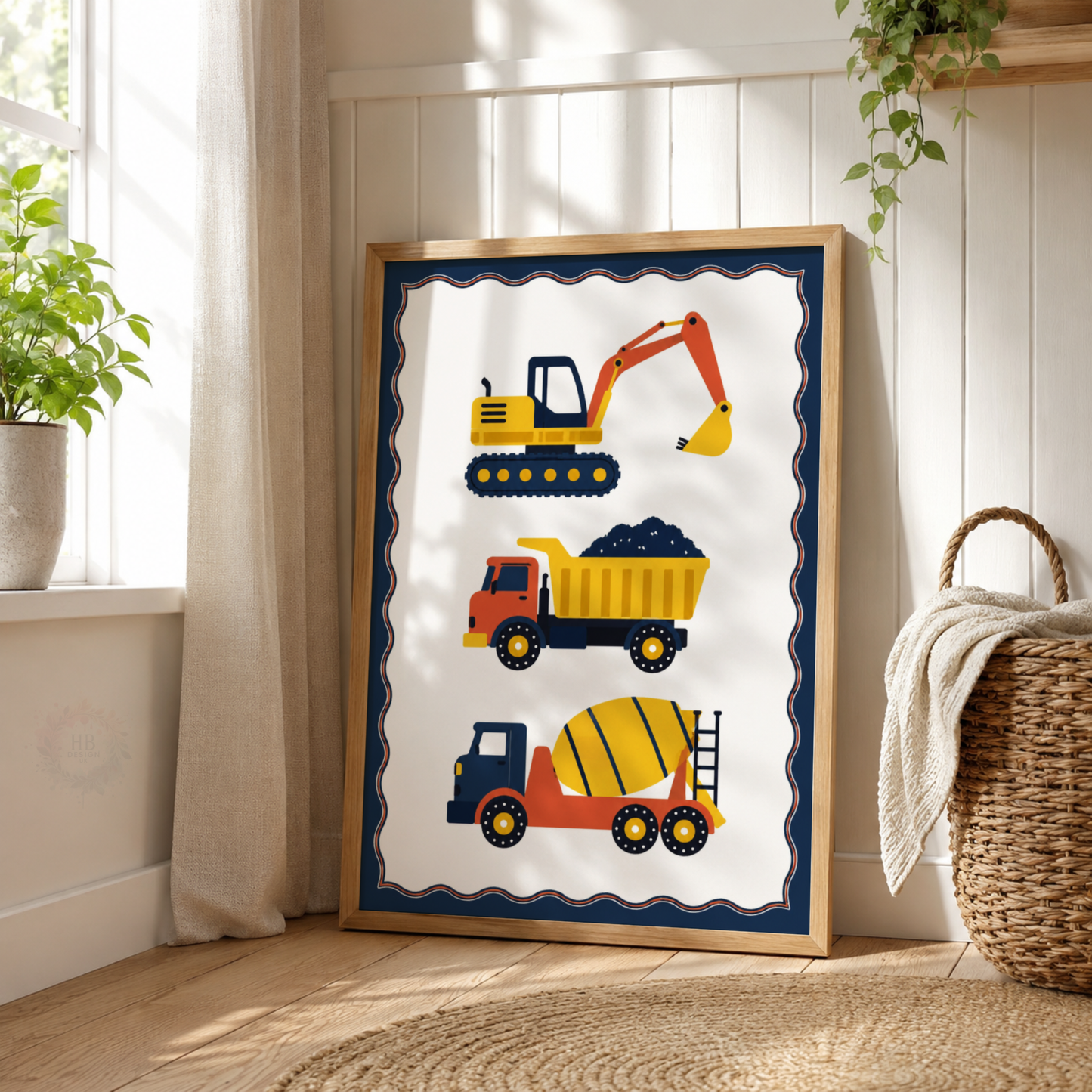 Busy Vehicles – Personalised Set of 3 Transport Nursery Prints