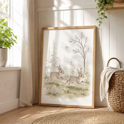 Woodland Animal Nursery Prints – Fox, Badger, Rabbits, Hedgehog & Squirrel Wall Art Set